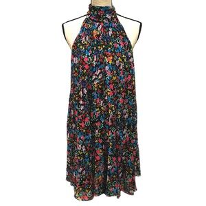 Milly Silk Sleeveless Mock Turtleneck Floral Tie Back Baby Doll Dress